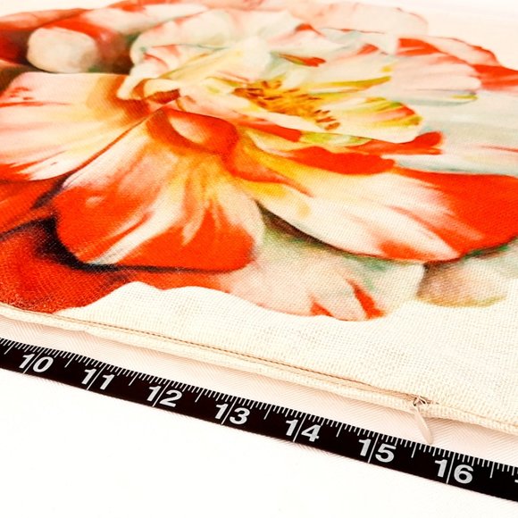 Red & Cream Flower Throw Pillow Cover 16" x 16" - Picture 3 of 9